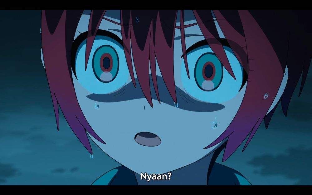 machu from gquuuuuux with reallllly wide eyes saying "nyaan?"