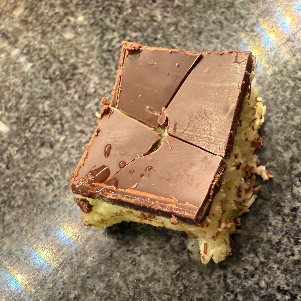 Home-made Mounds / Bounty bar, pandan flavor.