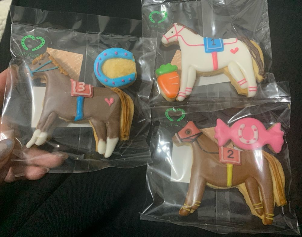 中京競馬場のUMAJOスポットで購入した競走馬モチーフのアイシングクッキー
愛知県高浜市の「パン工房むぎまる」製