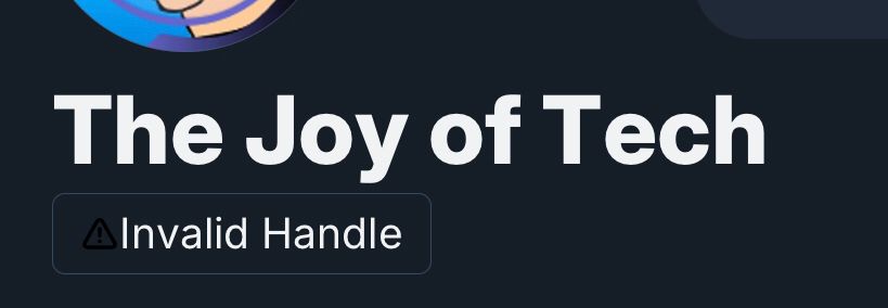 Screenshot of JoT account with invalid handle label 