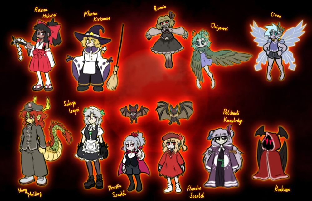 retakes of the designs of Reimu Hakurei, Marisa Kirisame, Rumia, Daiyousei, Cirno, Hong Meiling, Koakuma, Patchouli Knowledge, Sakuya Izayoi, Remilia and Flandre Scarlet