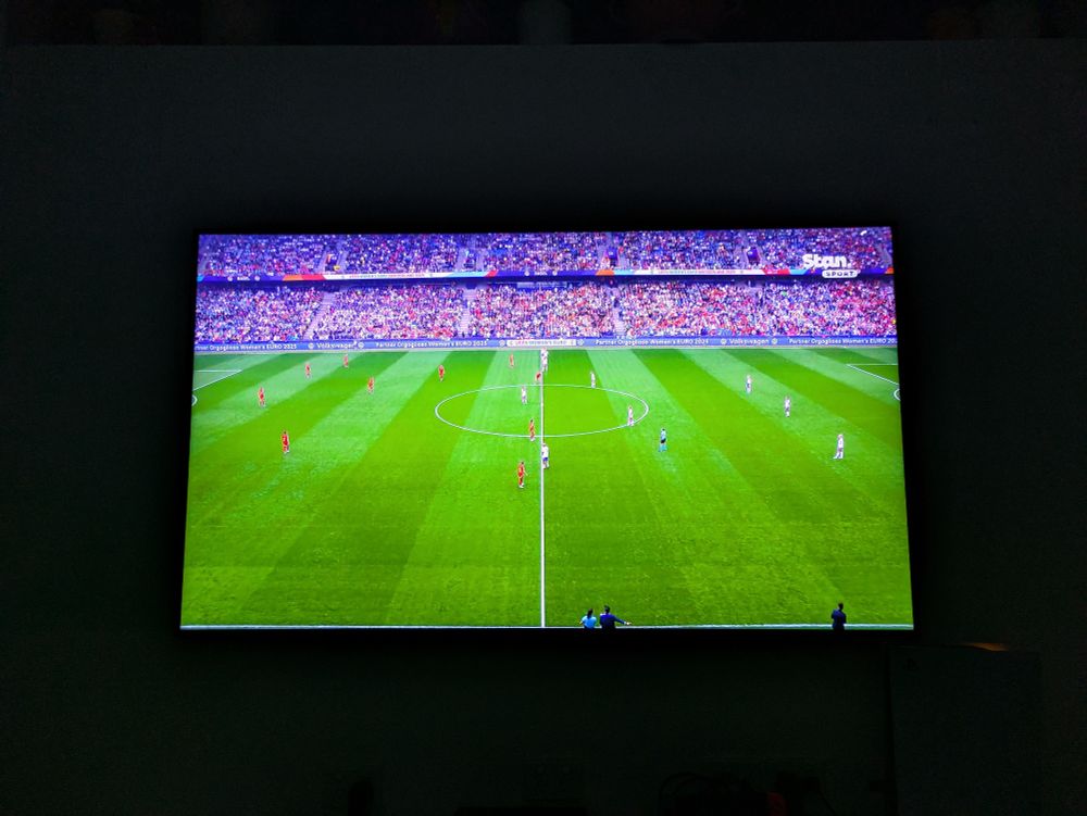 A TV seconds before the kickoff of the Women's Euro 2025 final between England and Spain