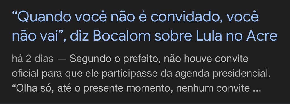 "Quando você não é convidado, você não vai", diz Bocalom sobre Lula no Acre há 2 dias - Segundo o prefeito, não houve convite oficial para que ele participasse da agenda presidencial.
"Olha só, até o presente momento, nenhum convite ...