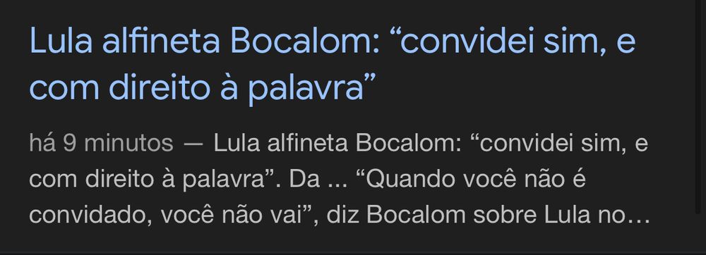 Lula alfineta Bocalom: "convidei sim, e com direito à palavra"
há 9 minutos - Lula alfineta Bocalom: "convidei sim, e com direito à palavra". Da ... "Quando você não é convidado, você não vai", diz Bocalom sobre Lula no...