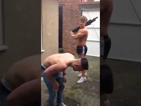 British lads hit each other with chair