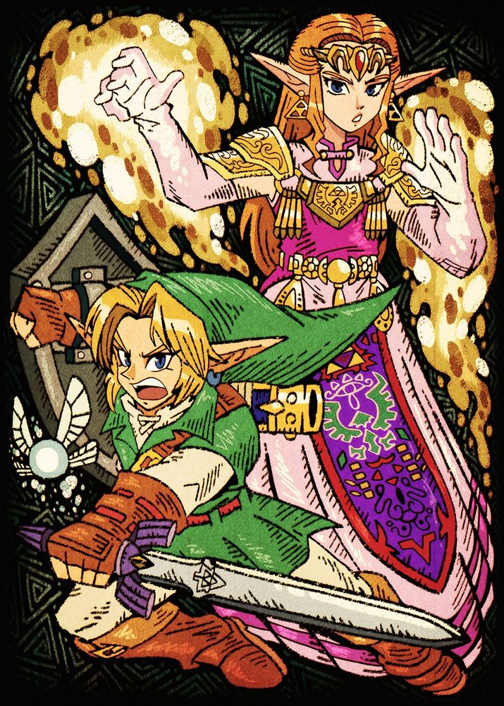 Legend of Zelda : Ocarina of Time Artwork with Link and Zelda