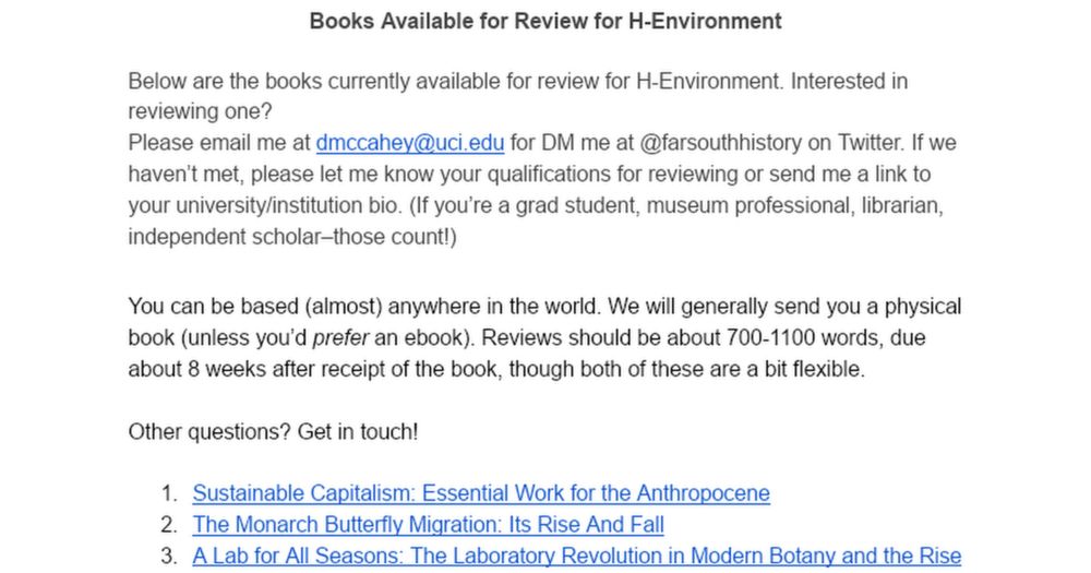 Books Available to review for H-Environment