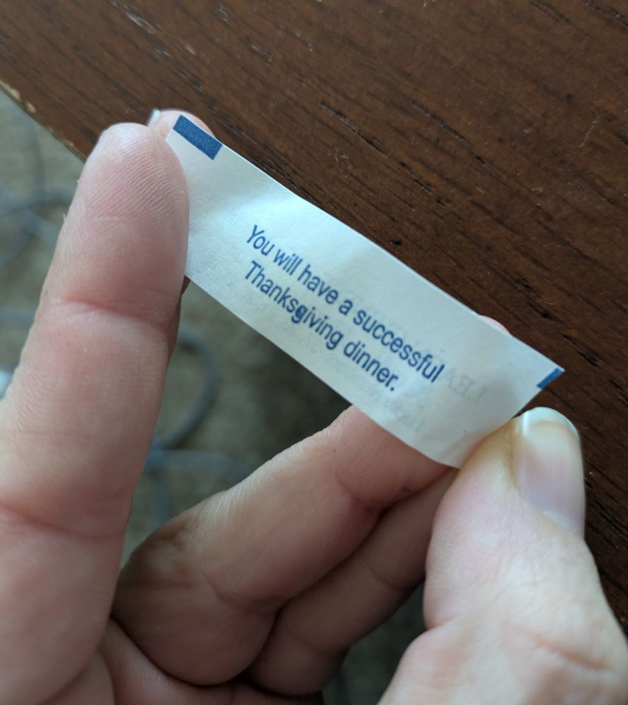 A fortune cookie fortune that says "You will have a successful Thanksgiving dinner."