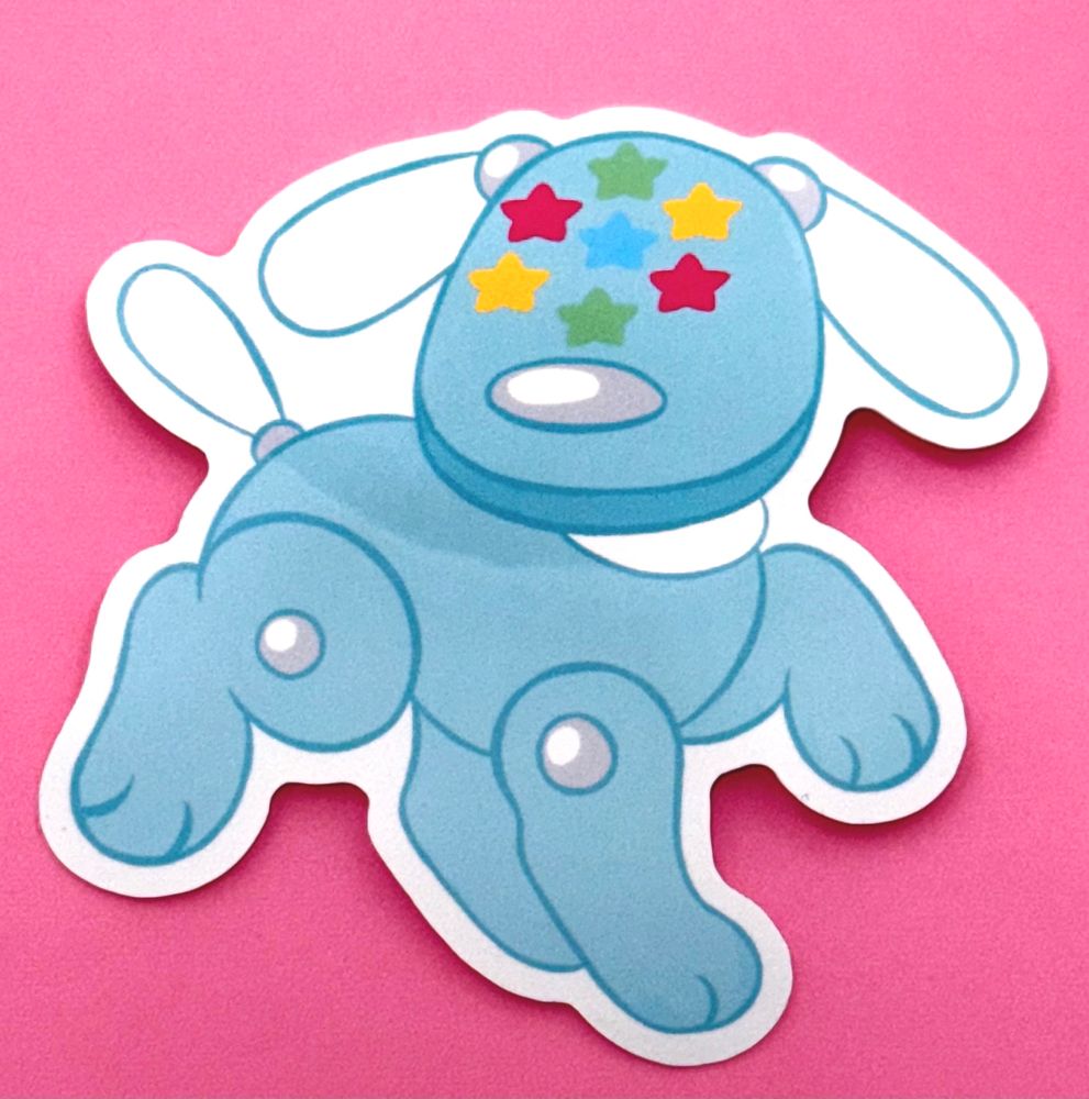 A idog sticker that’s a light teal color 