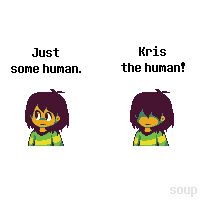 Two sprites showcasing one with Deltarune's Kris with eyes, and another with their hair covering their eyes.