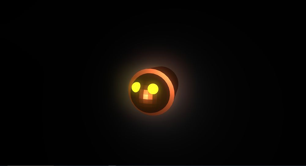A small bee-shaped space drone, floating in a void of darkness.