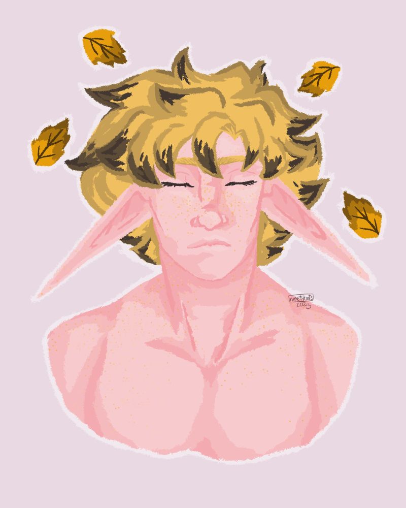 digital painting of an elven individual with pink and gold colors