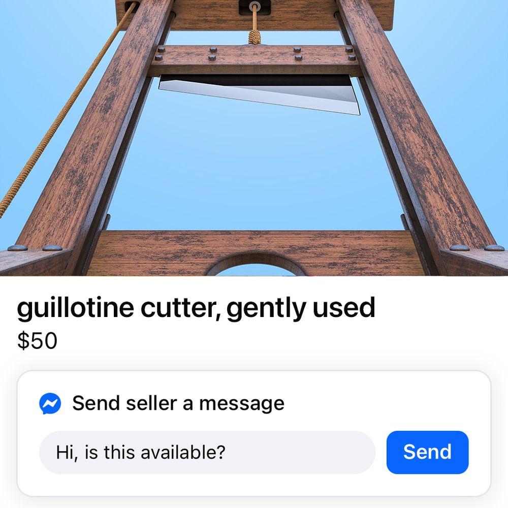 A guillotine (cutter) for sale on Facebook Marketplace that will almost certainly get 30 separate accidental "Hi, is this available?" messages before one real buyer emerges.