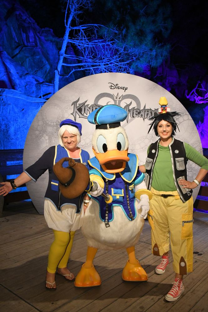 Me and a friend in our Kingdom Hearts cosplay at Disneyland with Donald Duck.