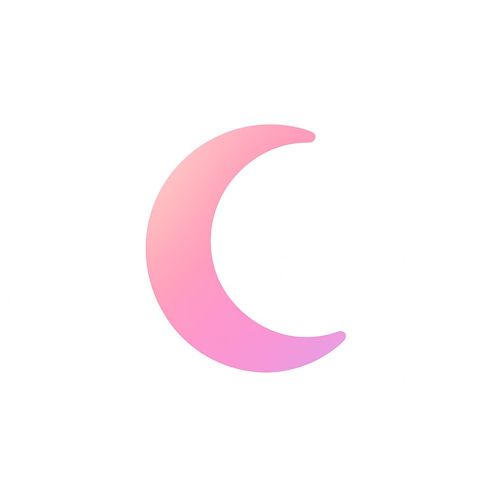 Um ícone de lua em formato de crescente voltado para a direita, com degradê em tons de rosa e lilás. O fundo é branco.