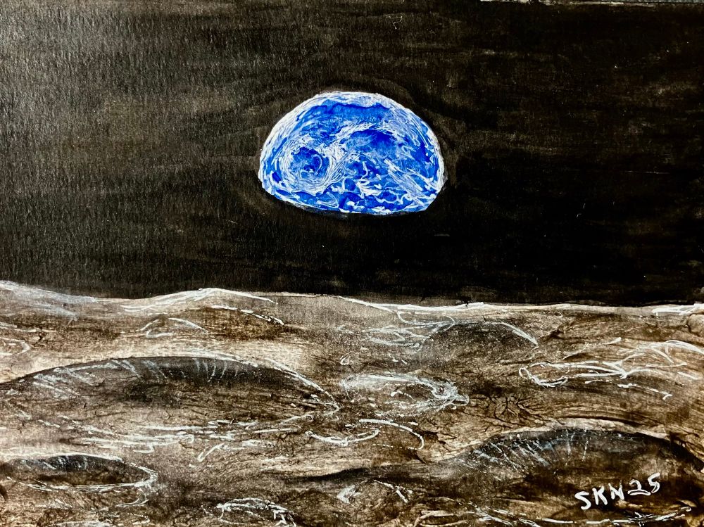 A small painting of the famous Earthrise image