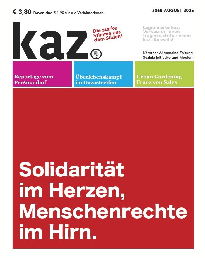 Titelseite der kaz.-Zeitung: "Solidarität im Herzen, Menschenrechte im Hirn. 