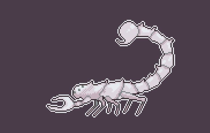 A white pixel art scorpion for Heroes Against Time. Kinda spooky.