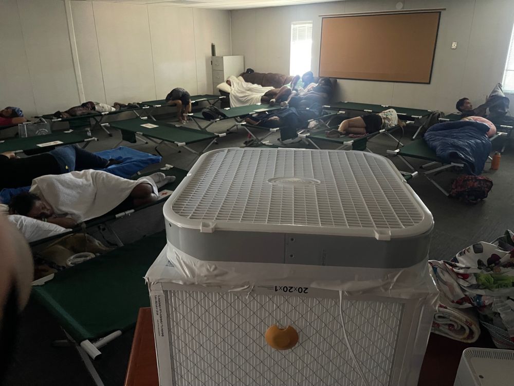 A Corsi-Rosenthal Box in action in one of Phoenix's Heat Relief Network Cooling Centers.
