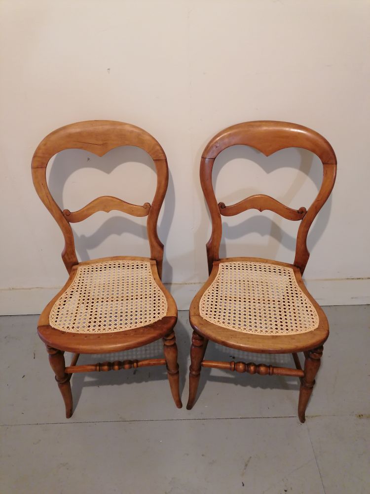 Two Balloon back chairs freshly caned in the six way pattern