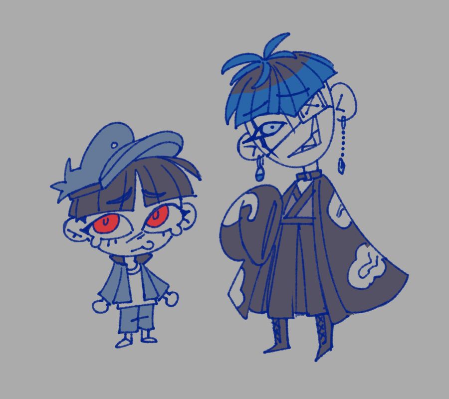 Cartoony drawings of Gaku Maruko and Yugamu Omokage from the game The Hundred Line