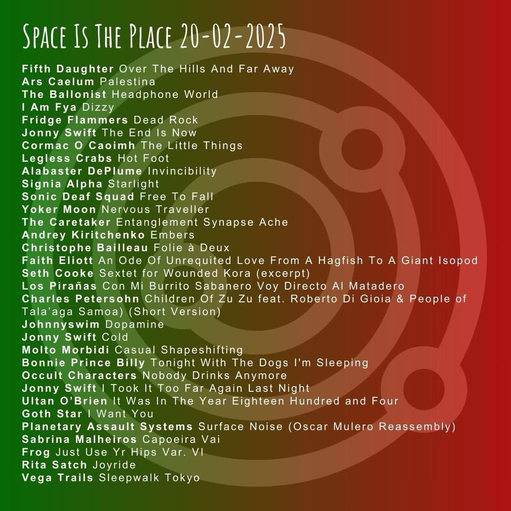 Graphic of the show playlist for 20-02-25