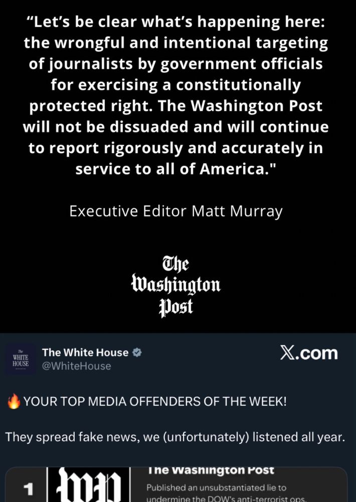 "Let's be clear what's happening here: the wrongful and intentional targeting of journalists by government officials for exercising a constitutionally protected right. The Washington Post will not be dissuaded and will continue to report rigorously and accurately in service to all of America."
Executive Editor Matt Murray
The
Washington
Post