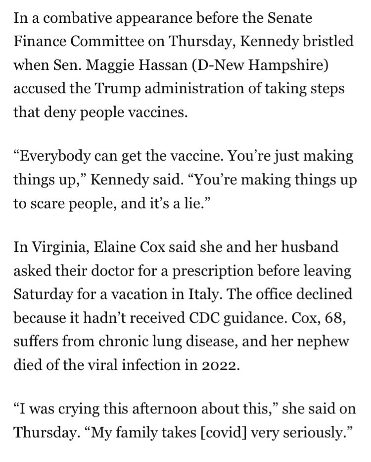 In a combative appearance before the Senate Finance Committee on Thursday, Kennedy bristled when Sen. Maggie Hassan (D-New Hampshire) accused the Trump administration of taking steps that deny people vaccines. 