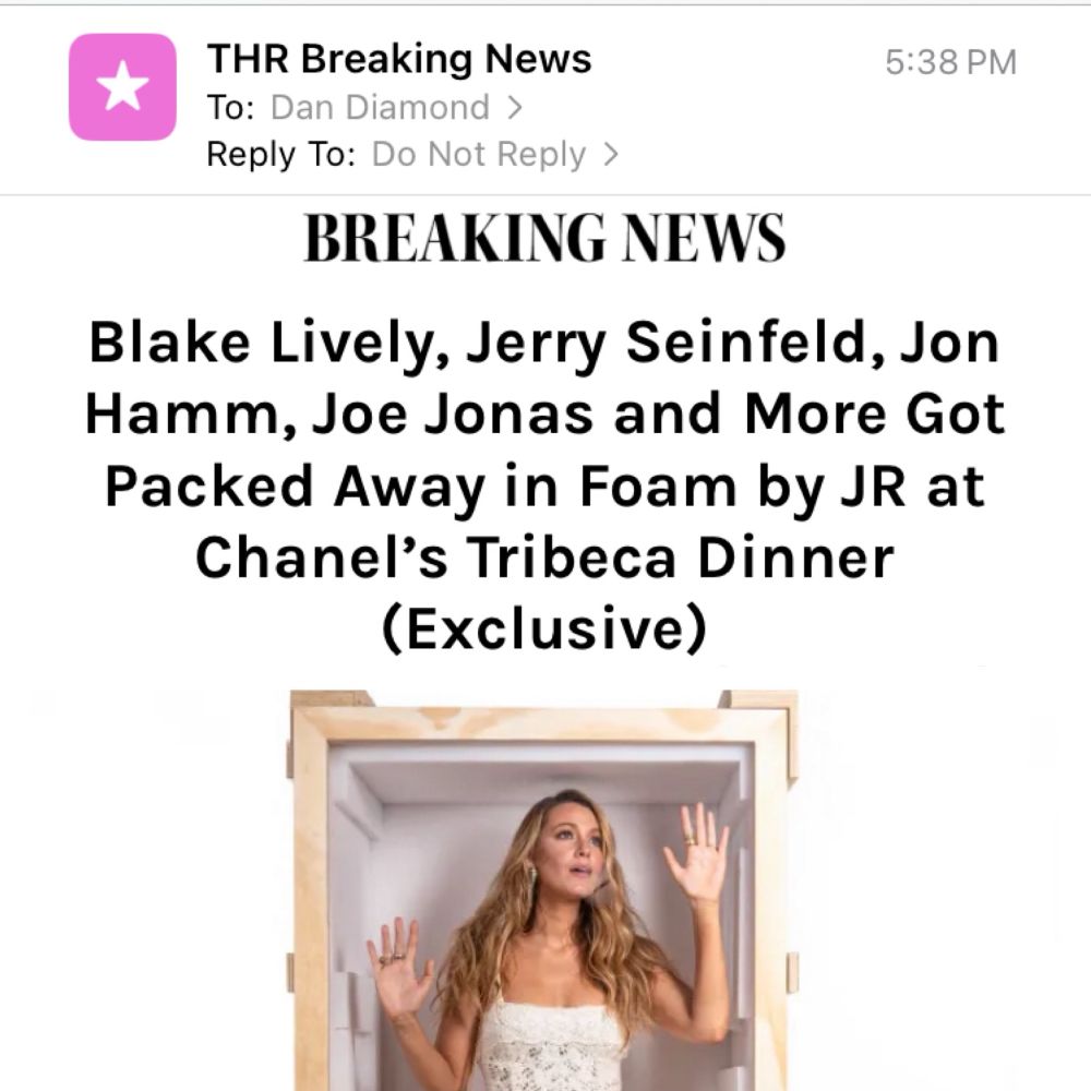 BREAKING NEWS Blake Lively, Jerry Seinfeld, Jon Hamm, Joe Jonas and More Got Packed Away in Foam by JR at Chanel's Tribeca Dinner (Exclusive)