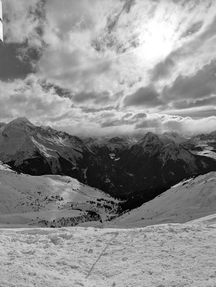 Black & White photo of an alpine landscape 