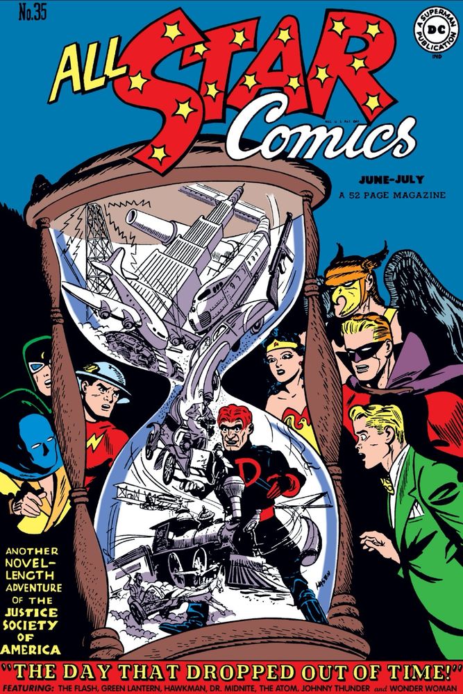 All-Star Comics #35, Jun-Jul 1947, cover by Irwin Hasen.
