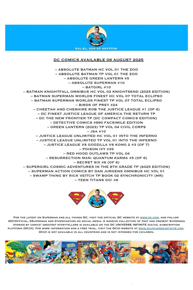 DC Comics available 06 August 2025 checklist.