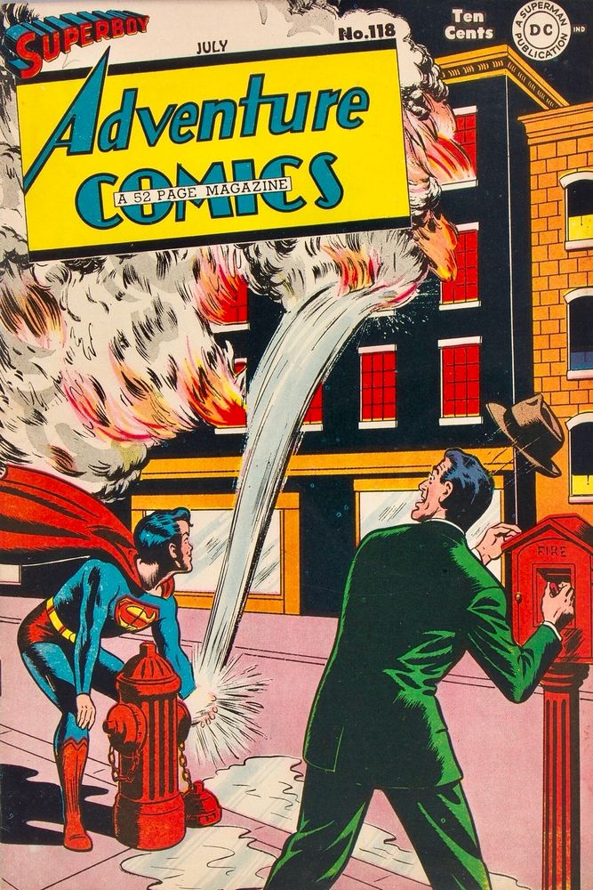 Adventure Comics #118, Jul 1947, cover by Jack Burnley & George Roussos.