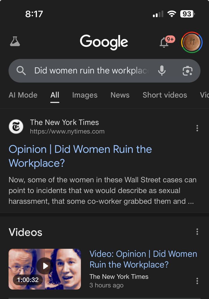 Screenshot of Google search for the article in question 
