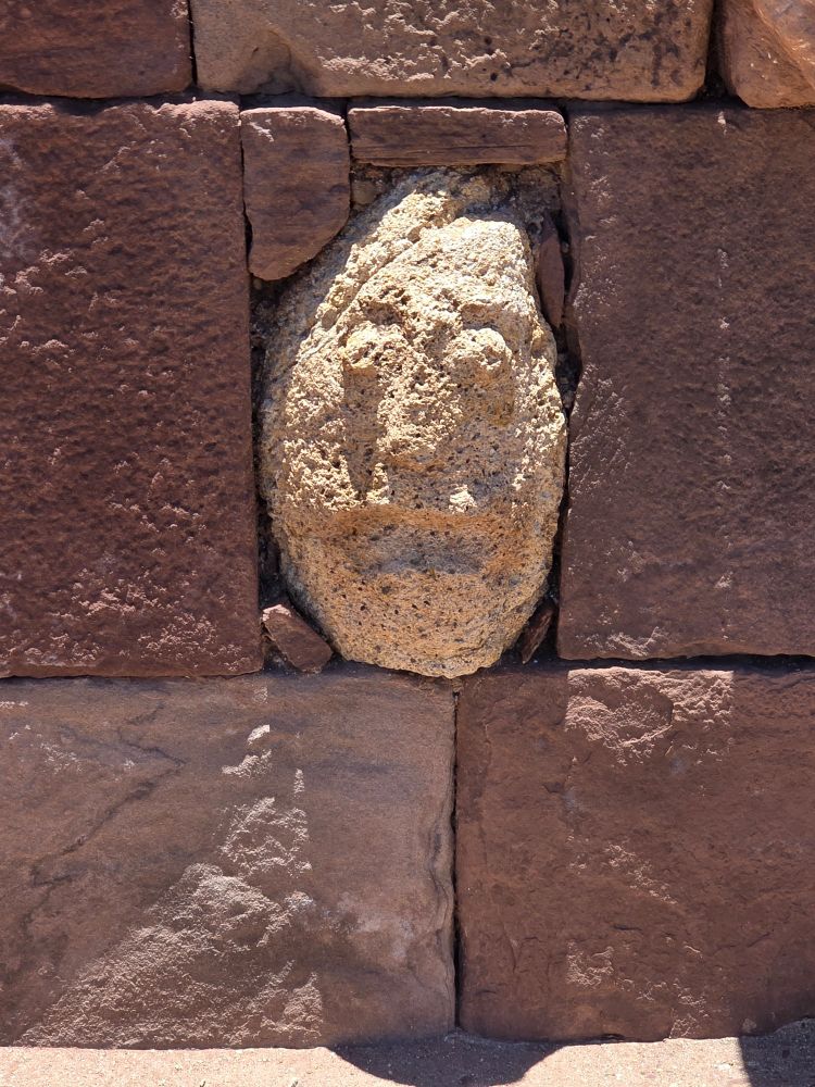A carved head from the Pachamama temple in Tiwanaku.
