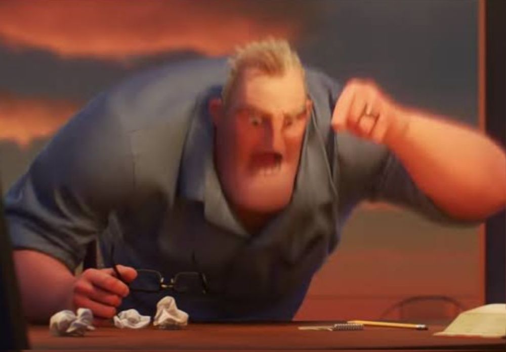 A screen cap of Mr. Incredible, from Disney's movie "The Incredibles 2," pointing angrily at his son's math homework, complaining how it's different than it was when he was young. The frame is captured mid-smear, making him appear blurry, for more emphasis as the writer of this post intended.
