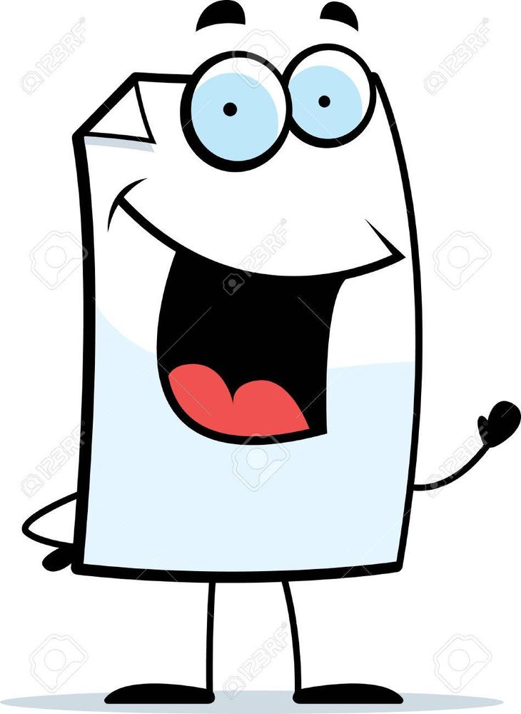 Stock clipart of a sentient sheet of A4 paper with black limbs, white eyes (shaded blue) on the top of the sheet, and a big mouth with big tongue, which could be good for a blow job.