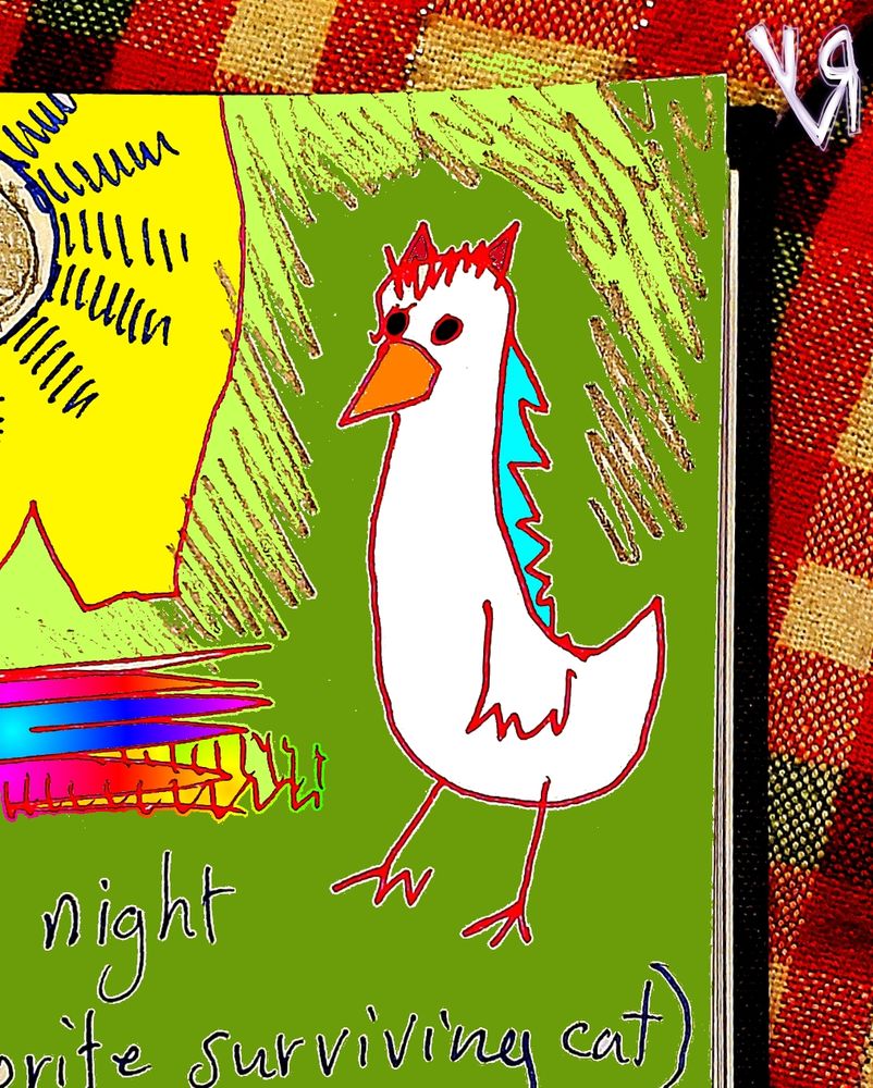 Evil chicken entity drawn in my old notebook with digital coloring. Clearly a beast of extra-ordinary power!