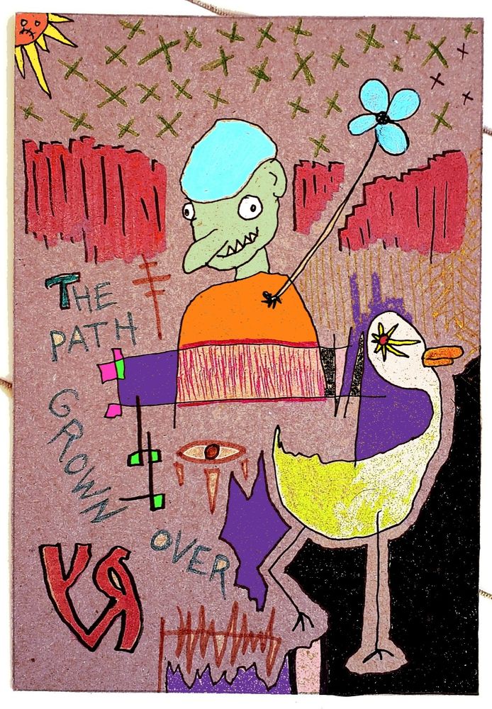 Various pens on reclaimed cardboard with digital embellishments and color!