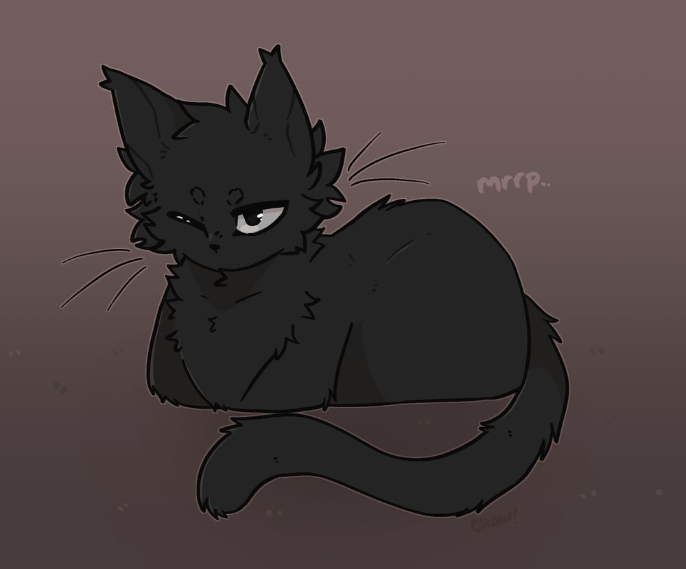 drawing of a black cat oc in a loafing position. he has one eye open and one eye closed, and no visible mouth.