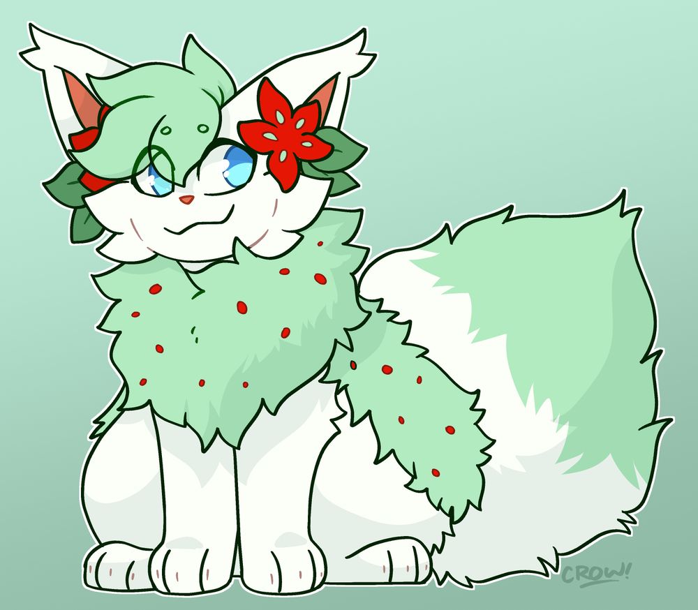drawing of an eevee & shaymin fusion oc sitting down looking cute