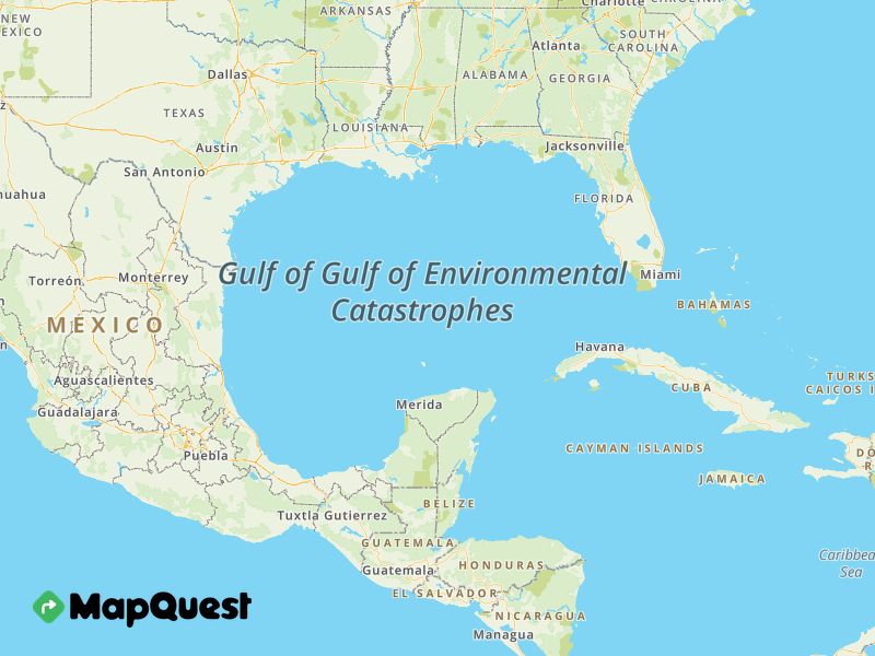 Image of a map including the Gulf of Mexico, which Mapquest is allowing us to rename.  I suggested "Gulf of Environmental Catastrophes".