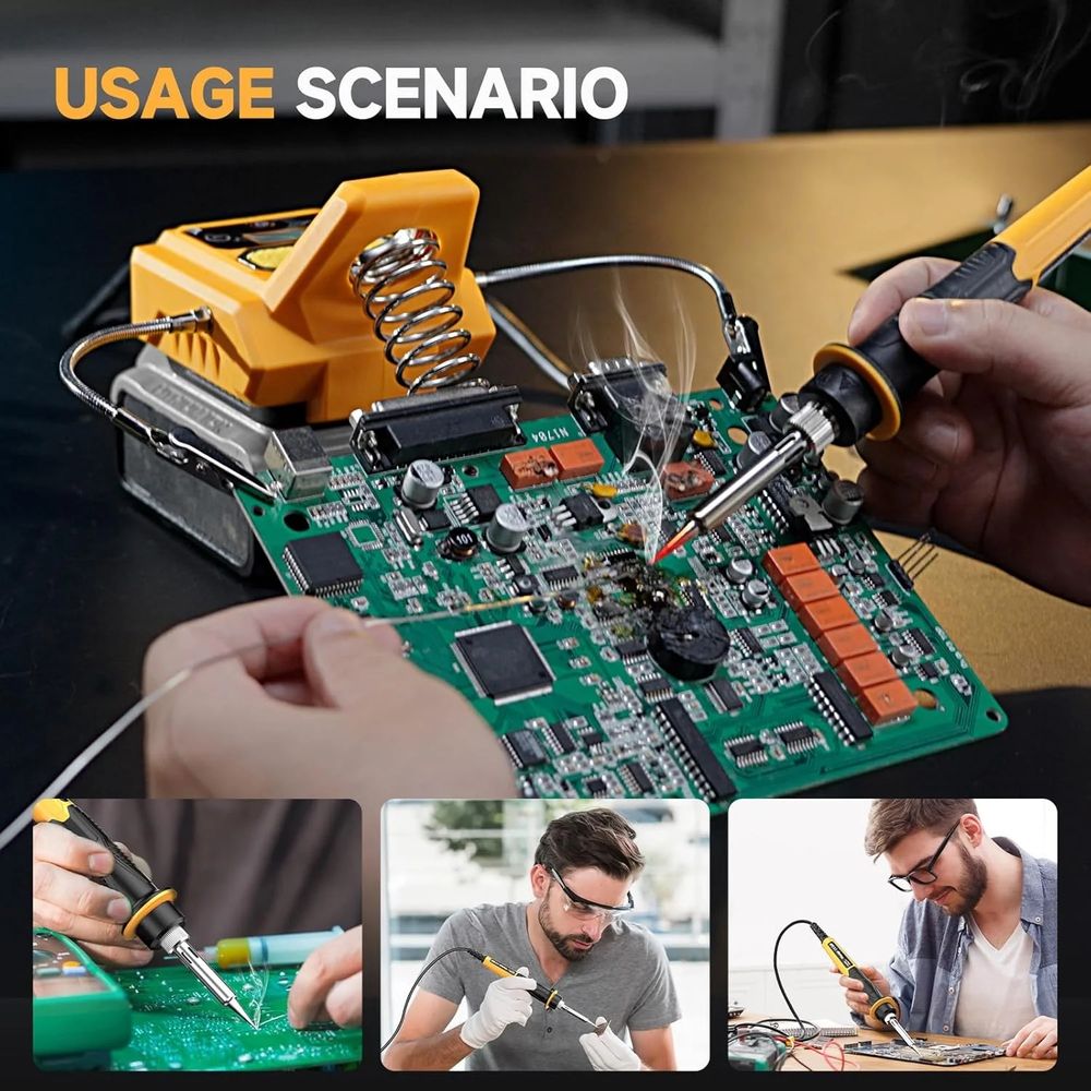 Stock photo of a soldering iron with a glowing red tip poking at a melted board.
