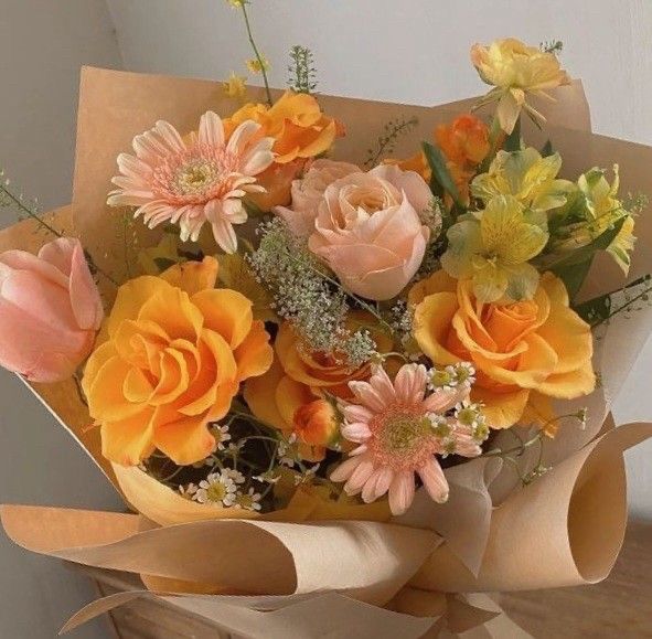 pink, orange, and green/yellow flowers