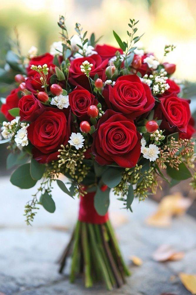 red and white bouquet of flowers