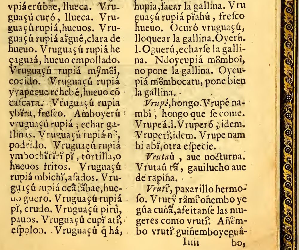 A photo of a Guarani dictionary from the 17th Century.