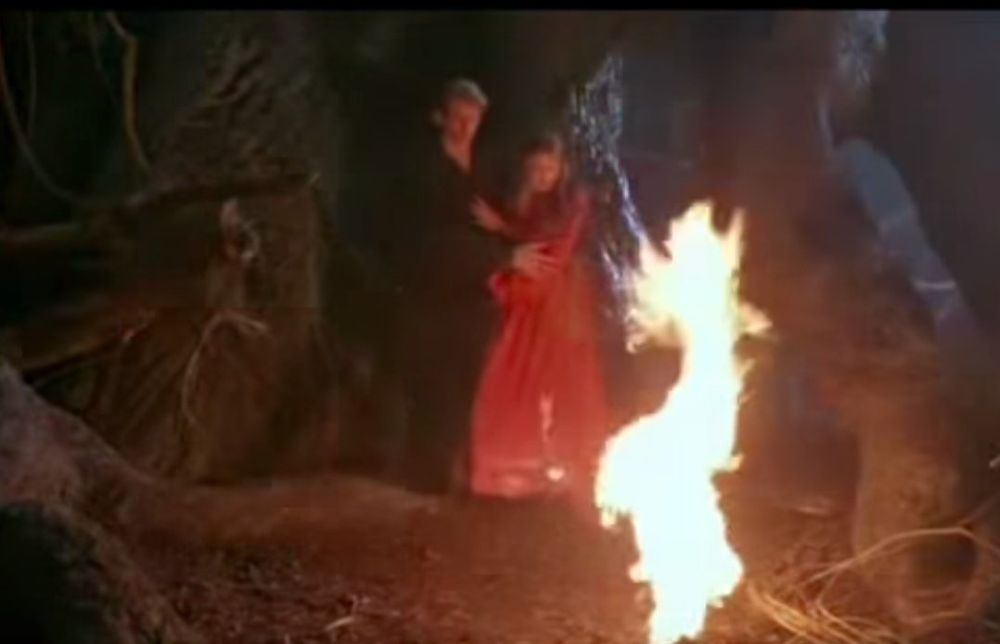 Screen capture of the Princess Bride from the fire swamp.