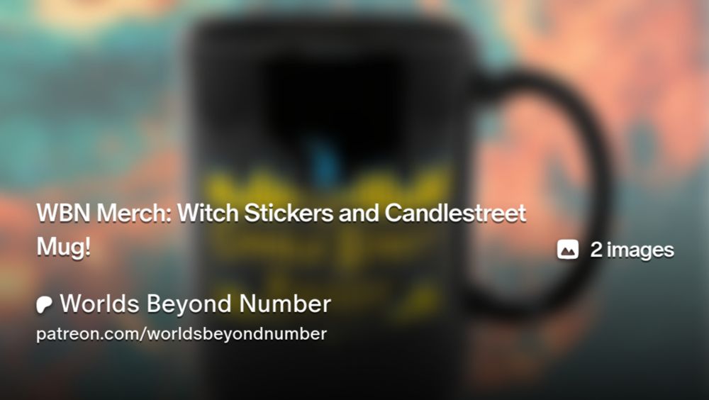 WBN Merch: Witch Stickers and Candlestreet Mug! | Worlds Beyond Number