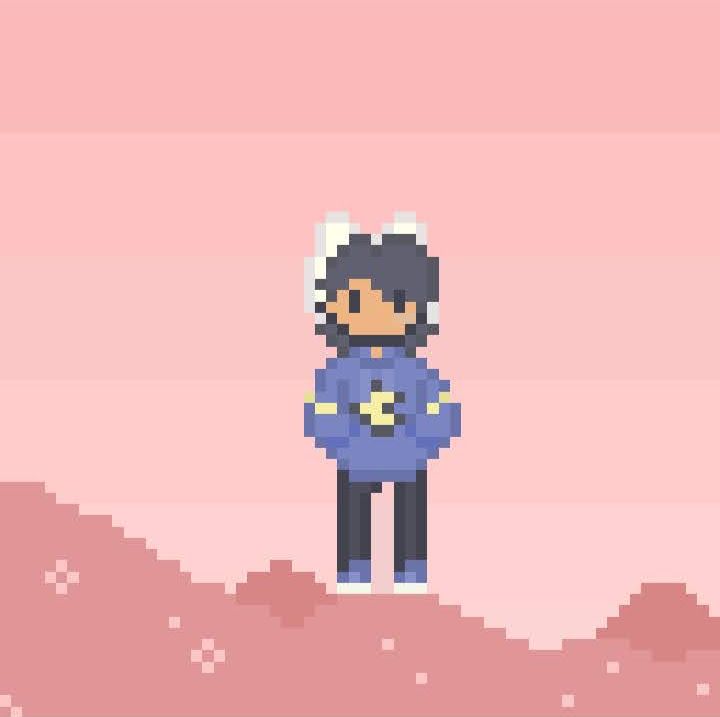 Arte pixel de um homem com as mãos no bolso do seu moletom de pac-man. Uma tentativa.