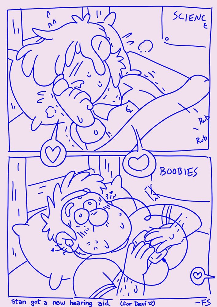 Ford inconsiderately jacks it on the top bunk while Stan guiltily listens in. Honestly, even if Stan is pretending to be asleep, Ford is still in the wrong here. To be fair, he's an oblivious idiot about this sort of thing, plus he's used to Stan being a bit deaf. He's forgotten about Stan's new hearing aid... the one that's theoretically supposed to help him pay attention in school. (Stan won't even use it at school because he thinks it makes him look like a dork. But he whipped it out in bed, conveniently after Ford "whipped it out." Maybe Stan is in the wrong after all....)